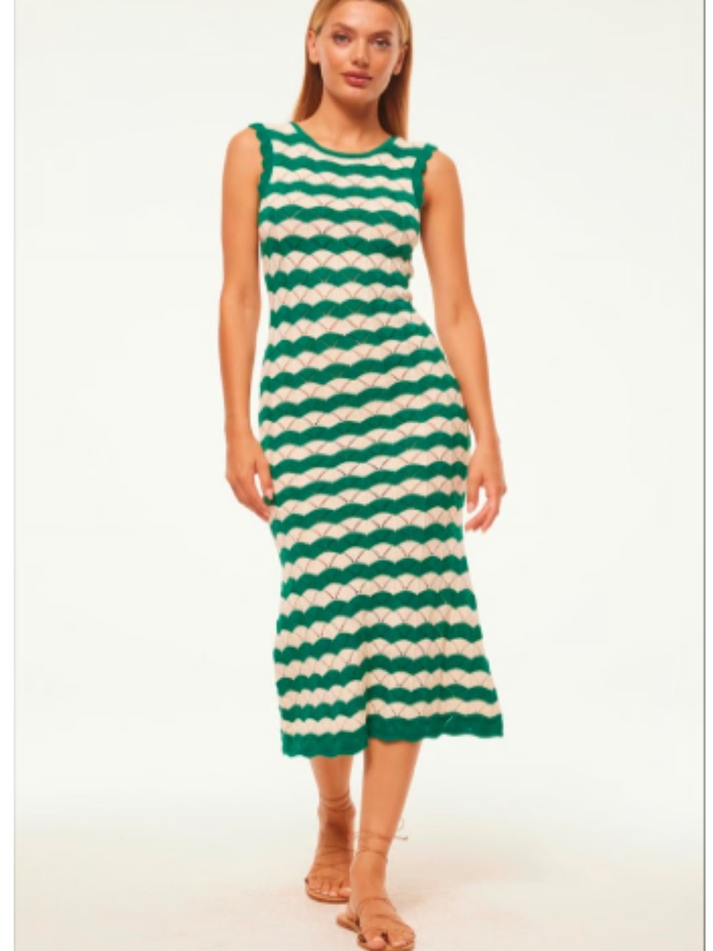 NWT Misa Los Angeles RosalbaGreen and Cream Scalloped Knit Midi Dress size XS